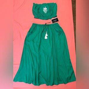 Green Skirt Set with Embroidered Detail